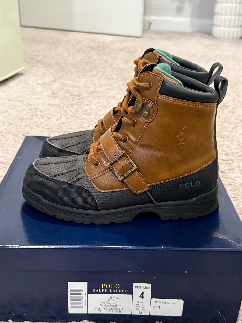 Polo Ralph Lauren Colbey Mid II Kids Boots Tan Chocolate Size 4